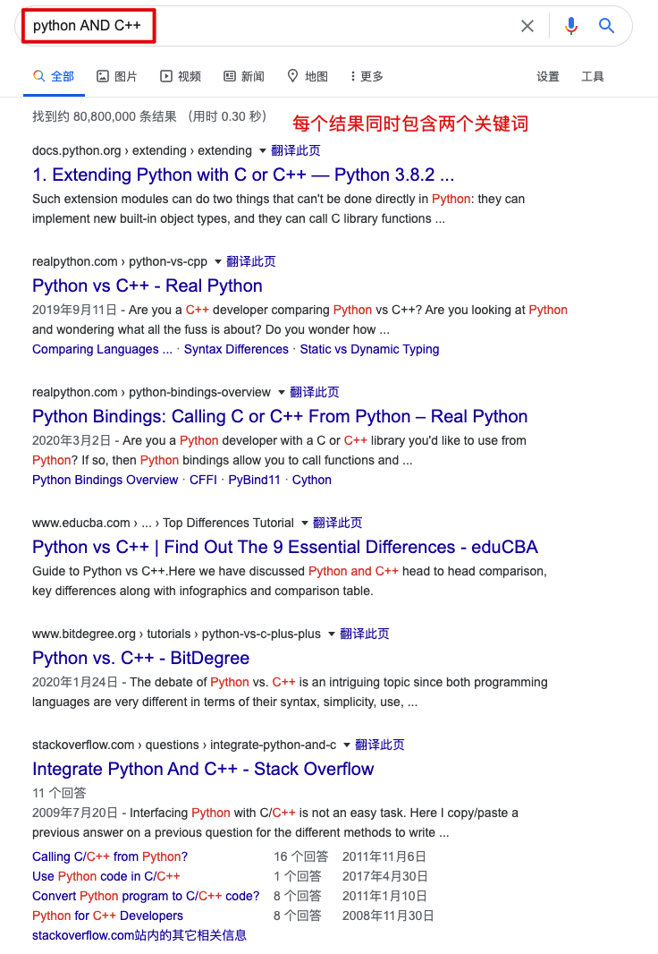 “与”关键字搜索